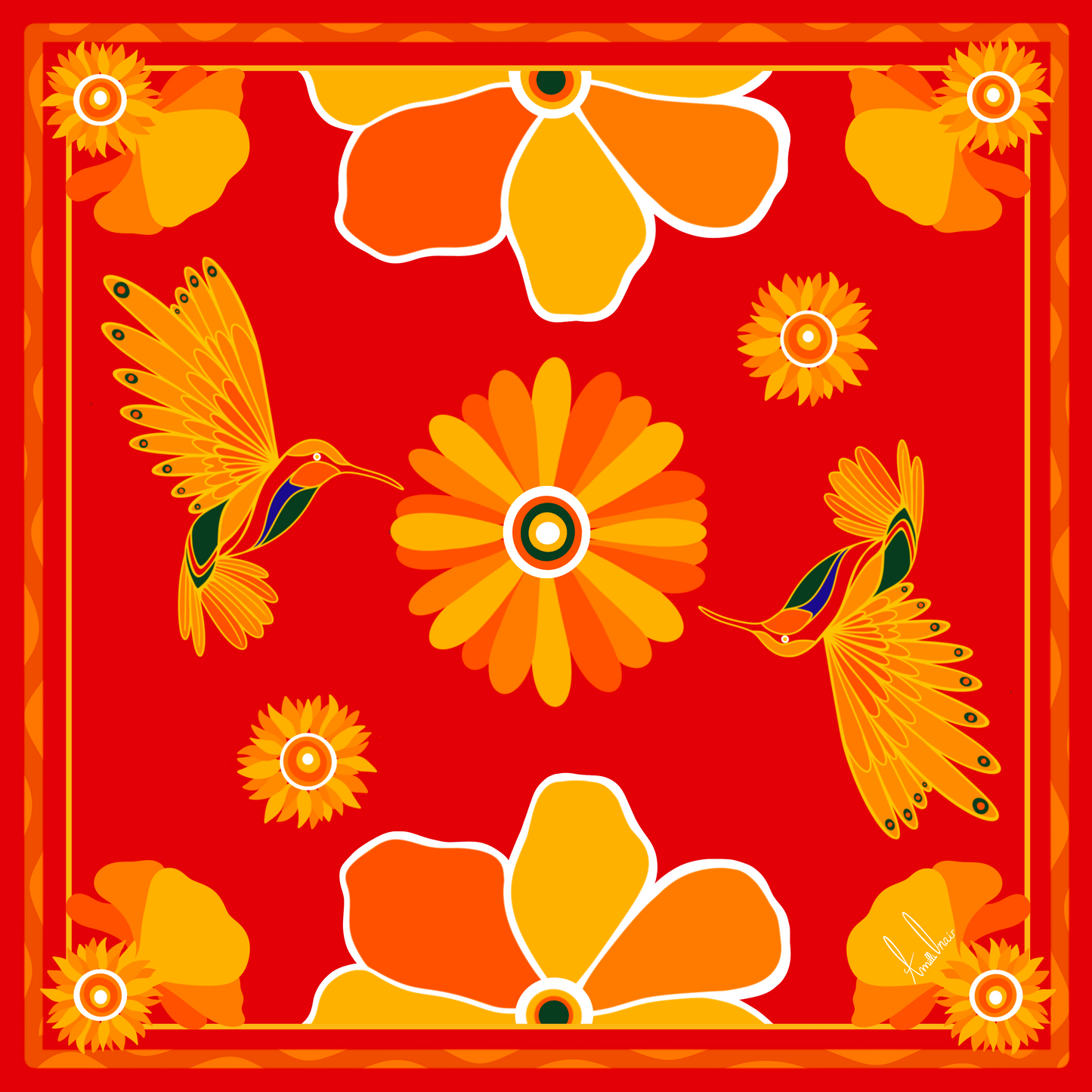 Red Humming in Balance Silk Scarf