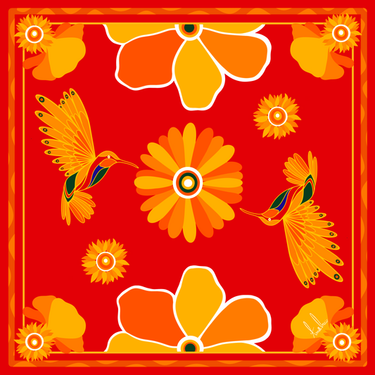 Red Humming in Balance Silk Scarf